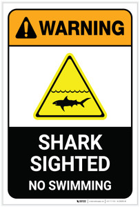 Warning: Shark Sighted No Swimming with Icon Portrait - Label