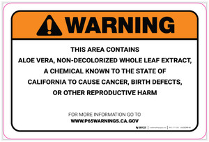 Warning: Prop 65 Aloe Vera, non-decolorized whole leaf extract - Label
