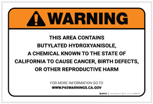 Warning: Prop 65 Butylated hydroxyanisole - Label