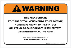 Warning: Prop 65 Ethylene Glycol Monomethyl Ether Acetate - Label