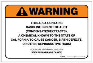 Warning: Prop 65 Gasoline Engine Exhaust (Condensates/Extracts) - Label