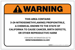 Warning: Prop 65 3-(N-Nitrosomethylamino) Propionitrile - Label