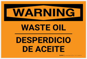 Warning: Waste Oil Bilingual Spanish Landscape - Label