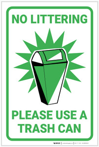 No Littering Please Use Trash Can with Icon Portrait - Label