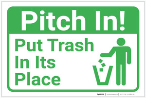 Pitch In Put Trash In Its Place with Icon Landscape - Label