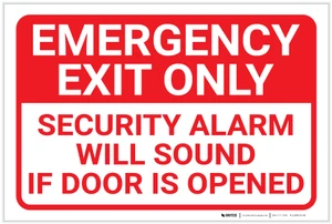 Emergency Exit Only Security Alarm Will Sound Landscape - Label