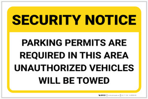 Security Notice: Parking Permits Are Required in This Area Landscape - Label