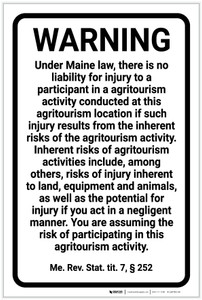 Maine Agritourism Liability ME - Label