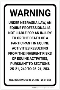 Nebraska Equine Liability NE - Label