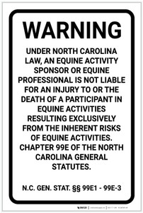North Carolina Equine Liability NC - Label