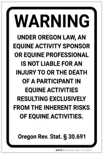 Oregon Equine Liability OR - Label