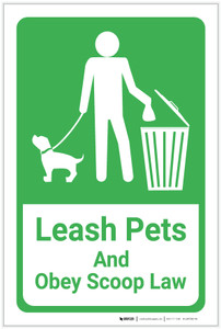Leash Pets And Obey Scoop Law with Icon Portrait - Label