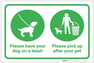 Please Have Your Dog On Leash And Pick Up After Your Pet with Icons Landscape - Label