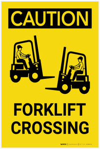 Caution: Forklift Crossing Vertical with Graphic - Label