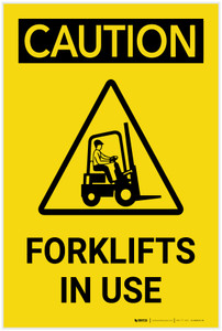 Caution: Forklifts In Use Vertical with Graphic - Label