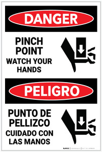 Danger: Pinch Point Watch Hands Bilingual Spanish - Label Danger: Pinch Point Watch Hands Bilingual Spanish - Label