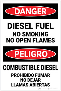 Danger: Diesel Fuel No Smoking Open Flames Bilingual Spanish - Label