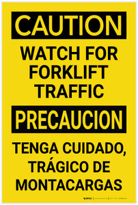Caution: Watch for Forklift Traffic Bilingual Spanish - Label