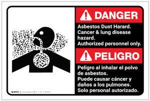 Danger: Asbestos Dust Hazard Authorized Only Bilingual Spanish - Label