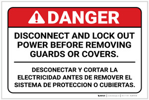 Danger: Disconnect Before Removing Guards or Covers Bilingual Spanish - Label