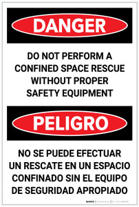 Danger: Do Not Perform Confined Space Rescue Without PPE Bilingual Spanish - Label