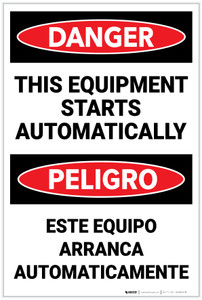 Danger: This Equipment Starts Automatically Bilingual Spanish - Label