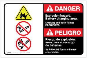 Danger: Explosion Hazard Battery Charging Bilingual Spanish - Label