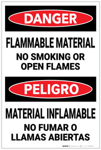 Danger: Flammable Material No smoking Open Flames Bilingual Spanish - Label