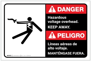 Danger: Hazardous Voltage Overhead Keep Away Bilingual Spanish - Label