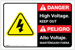 Danger: High Voltage Keep Out with Graphic Bilingual Spanish - Label