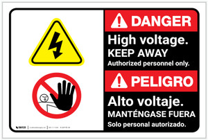 Danger: High Voltage Keep Away Authorized Only Bilingual Spanish - Label Danger: High Voltage Keep Away Authorized Only Bilingual Spanish - Label