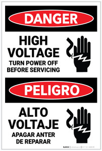 Danger: High Voltage Turn Power Off Before Servicing Bilingual Spanish - Label