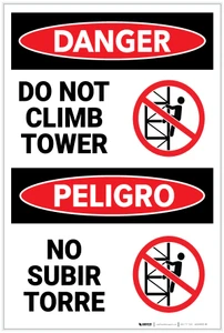 Danger: Do Not Climb Tower with Graphic Bilingual Spanish - Label