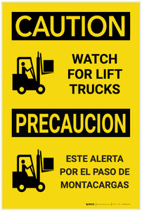 Caution: Watch for Lift Trucks Bilingual Spanish - Label