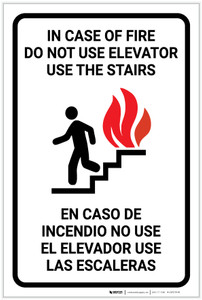 Elevator Fire Use Stairs Bilingual Spanish - Label