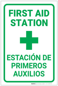 First Aid First Aid Station Bilingual Spanish - Label First Aid First Aid Station Bilingual Spanish - Label