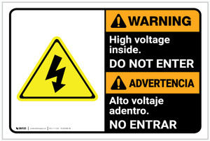 Warning: High Voltage Inside Do Not Enter Bilingual Spanish - Label Warning: High Voltage Inside Do Not Enter Bilingual Spanish - Label
