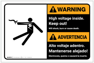 Warning: High Voltage Inside Keep Out Bilingual Spanish - Label
