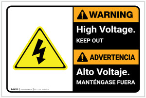 Warning: High Voltage Keep Out Landscape Bilingual Spanish - Label