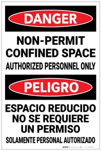 Danger: Non Permit Confined Space Bilingual Spanish - Label