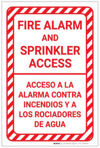 Fire Alarm And Sprinkler Access Bilingual Spanish Portrait - Label