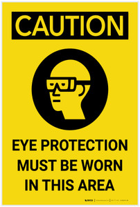 Caution: PPE Eye Protection must be Worn in Area Vertical with Graphic - Label
