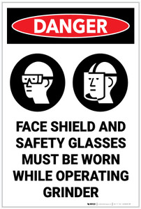 Danger: Faceshield Safety Glasses Worn Operating Grinder Sign With Icons - Label