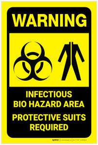 Warning: Infectious Bio Hazard Area Protective Suits Required with Graphic - Label