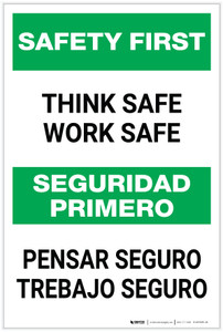 Safety First: Think Safe Work Safe Bilingual Spanish - Label