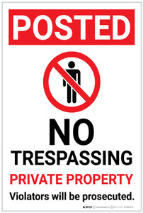 Posted: No Trespassing Private Property with Icon Portrait - Label