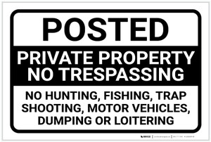 Posted: Private Property No Trespassing Landscape - Label