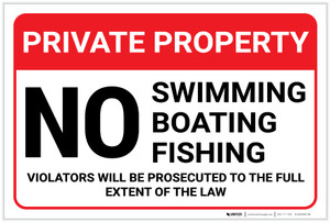 Private Property: No Swimming Boating Fishing Violators Prosecuted Landscape - Label