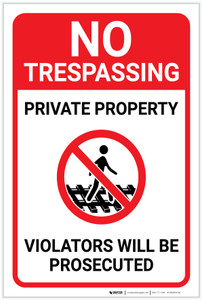 No Trespassing: Private Property Violators Prosecuted Walking on Tracks Icon Portrait - Label