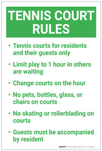 Tennis Court Rules: Four Rules Number Bulleted List Landscape - Label